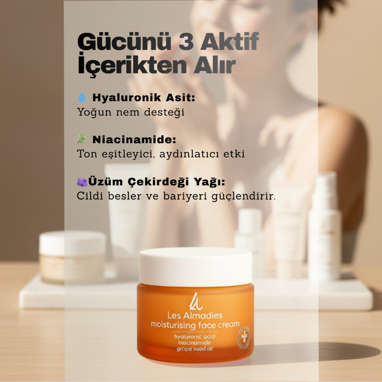 Su Bazlı Nemlendirici Yüz Kremi | Hyaluronik Asit + Niacinamide + Üzüm Çekirdeği Yağı