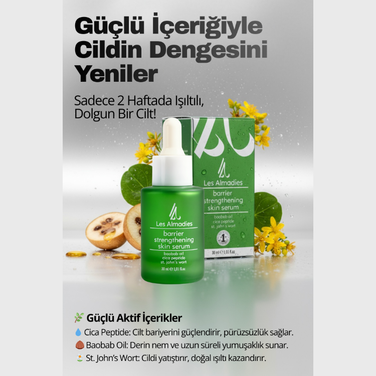 Bariyer Güçlendirici ve Nemlendirici Cilt Serumu 30 ml (Cica Peptit + Baobab Yağı)