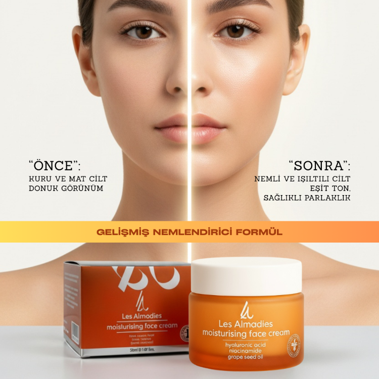 Su Bazlı Nemlendirici Yüz Kremi | Hyaluronik Asit + Niacinamide + Üzüm Çekirdeği Yağı