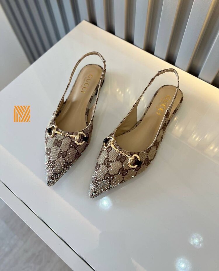 Gucci Arkası Bantlı Taşlı Babet