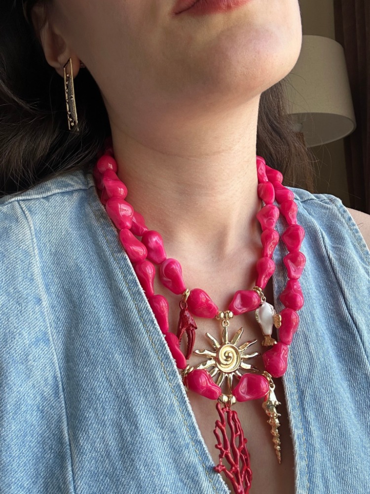 Pembe Çoklu Charm Kolye 