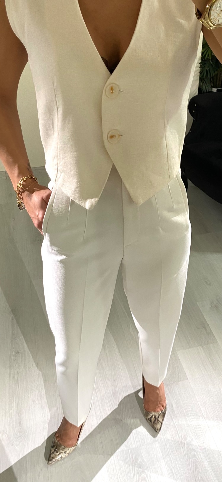 Beyaz ZR model Yüksel Bel Pensli Pantolon