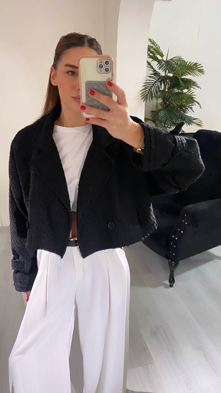 Siyah Chanel Kumaş Astarlı Düğmeli Ceket