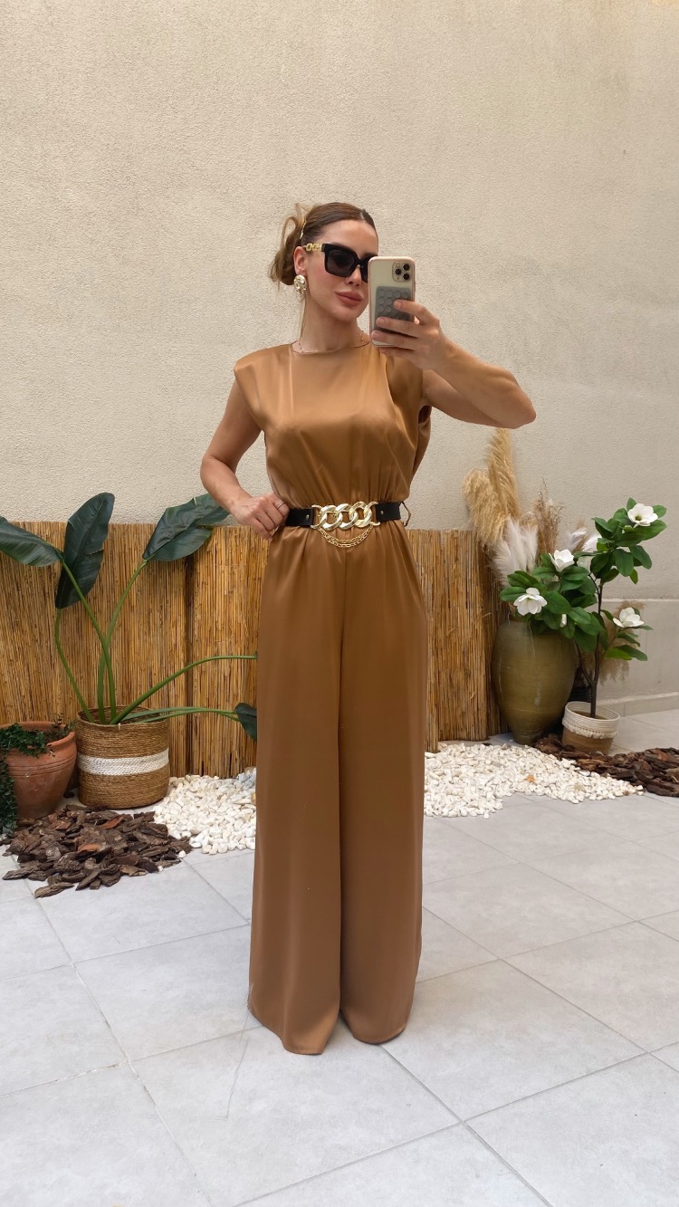 Camel Premium Saten Kemerli Bol Paça Tulum