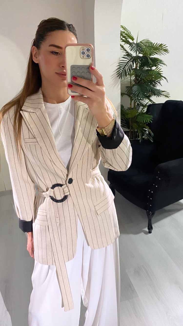 Keten Siyah Astarlı Cepli Ceket