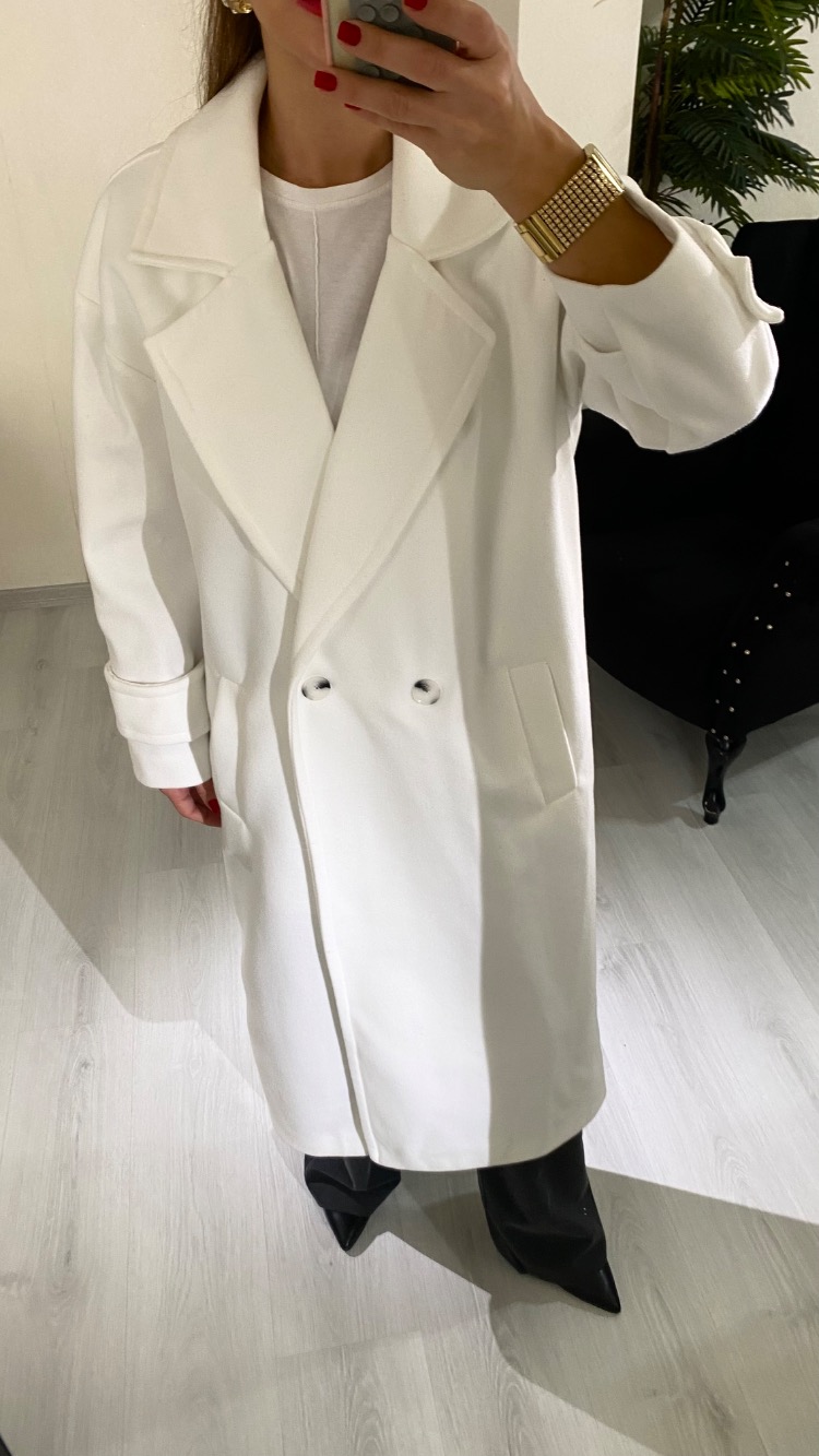 Beyaz Premium Astarlı Kaşe Kaban