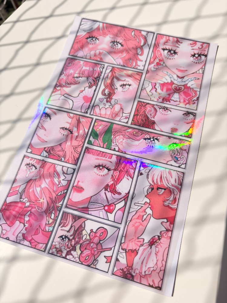 Pembe Hologramlı Anime Sticker Seti