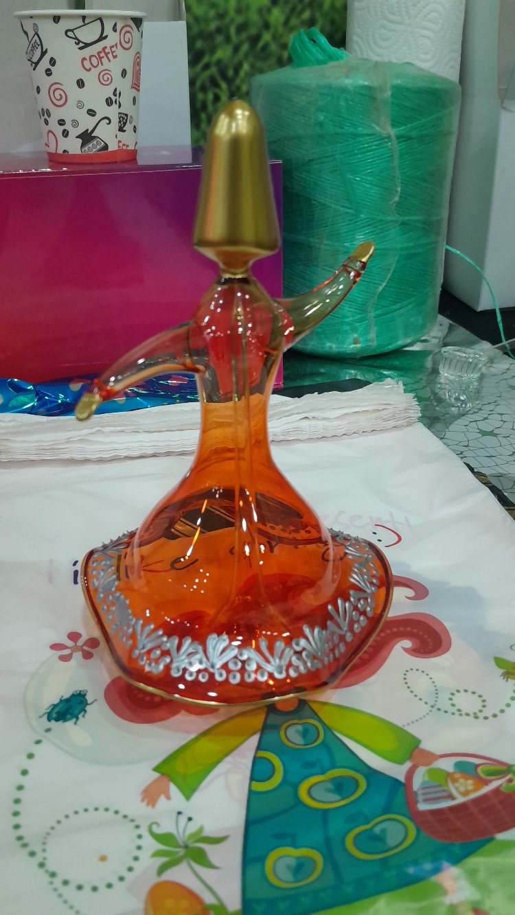 Bal Rengi Semazen Yaldızlı Gümüş İşlemeli İnce Çizim