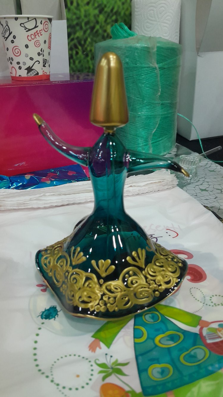 Turkuaz Semazen Yaldızlı İşlemeli
