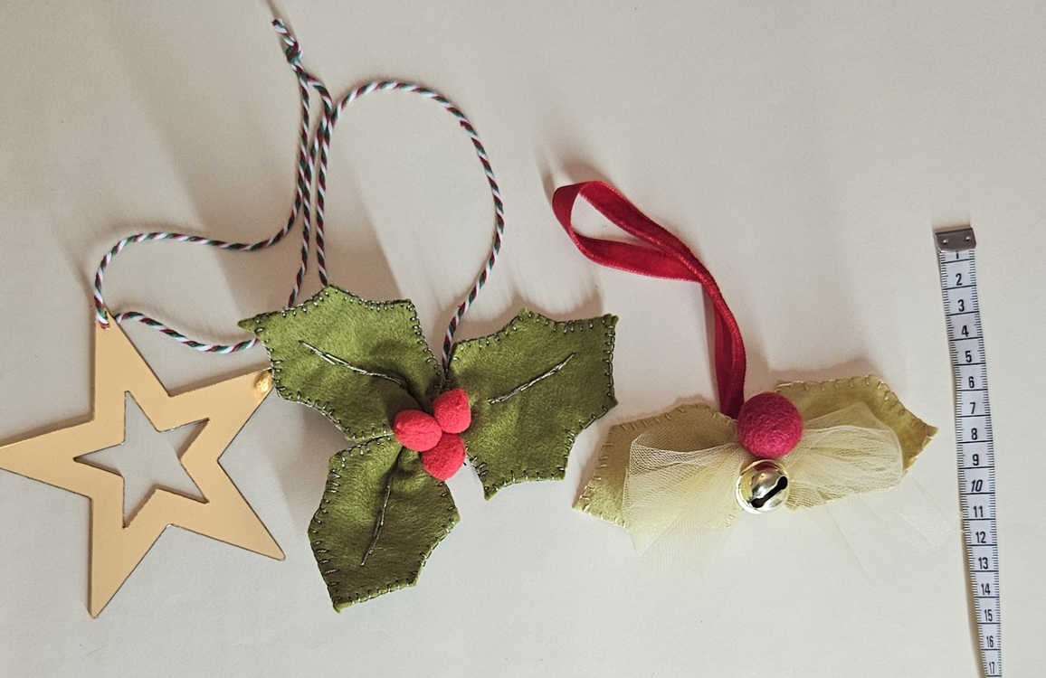 Renkli Ķeçeler ve Pleksiden 3 adet Yılbaşı Süsü, Kokina, Yaprak Çan, Yıldız Set, Handmade1