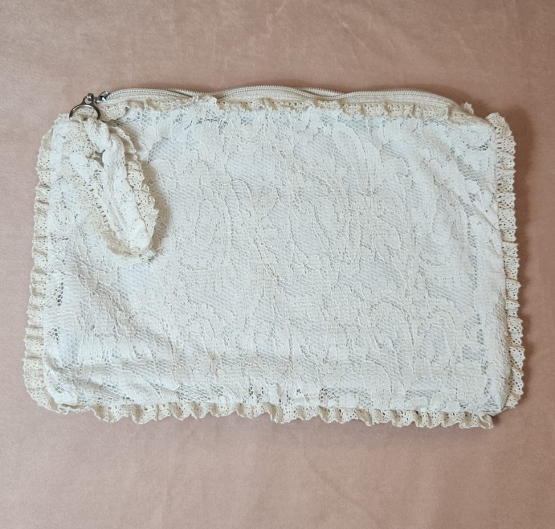 Beyaz Vintage Dantel Kumaş Yazlık Clutch, Portföy Çanta