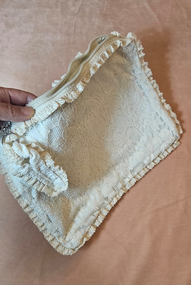 Beyaz Vintage Dantel Kumaş Yazlık Clutch, Portföy Çanta