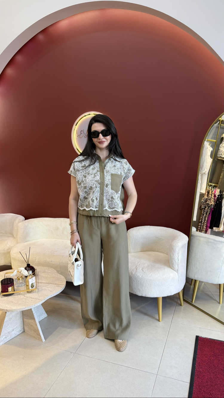 Haki dantelli takım