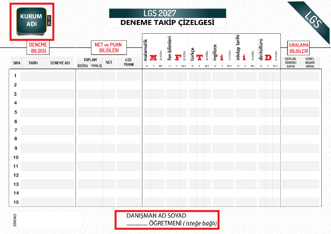 2027 LGS HAZIRLIK _ DENEME TAKİP ÇİZELGESİ