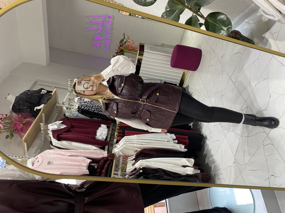 Bordo deri yelek