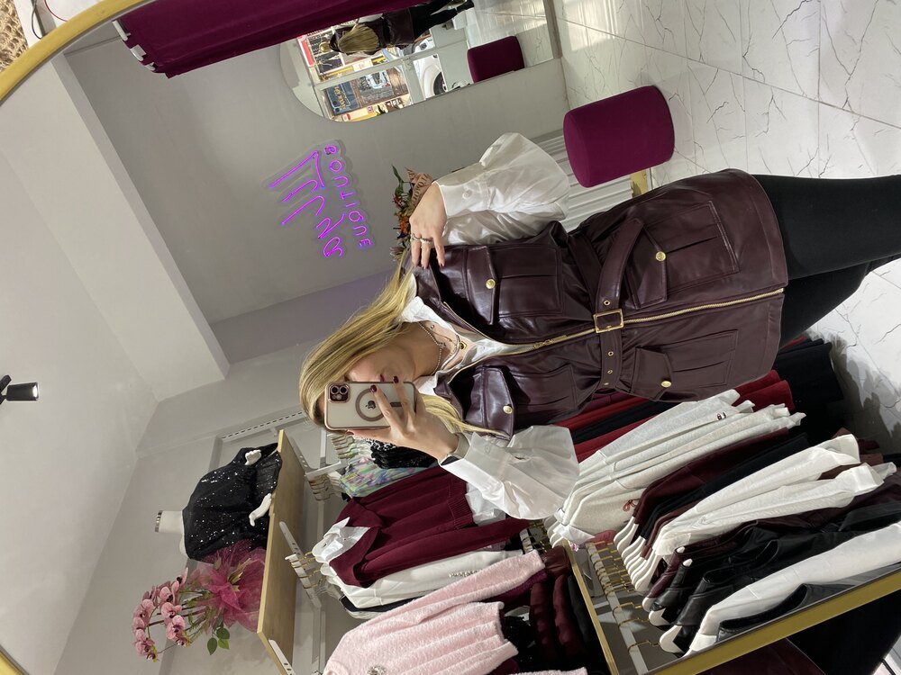 Bordo deri yelek