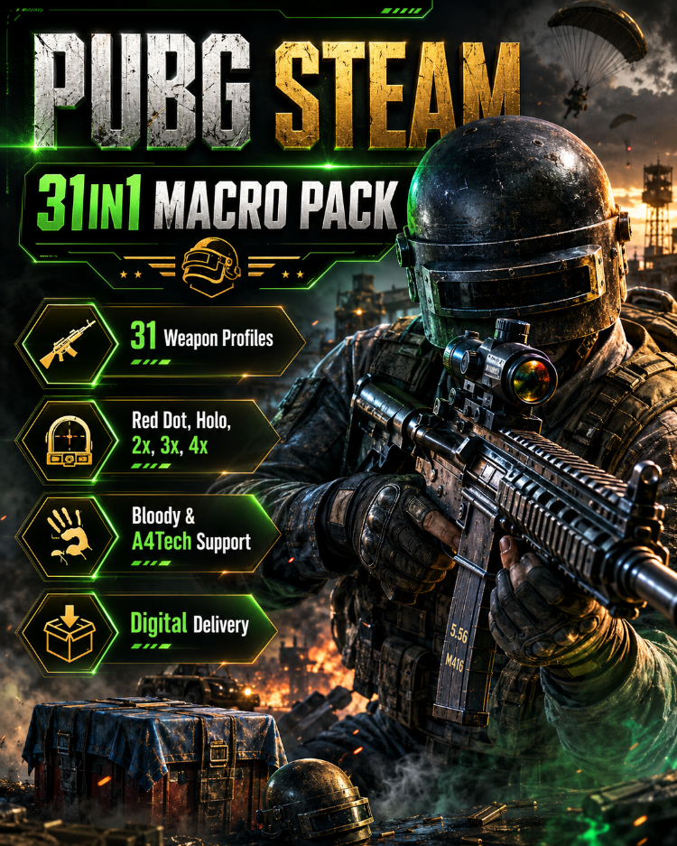 31in1 PUBG STEAM Makro Paketi | No-Recoil Sekmeme Makroları | GÜNCELLENDİ 10.06.2026