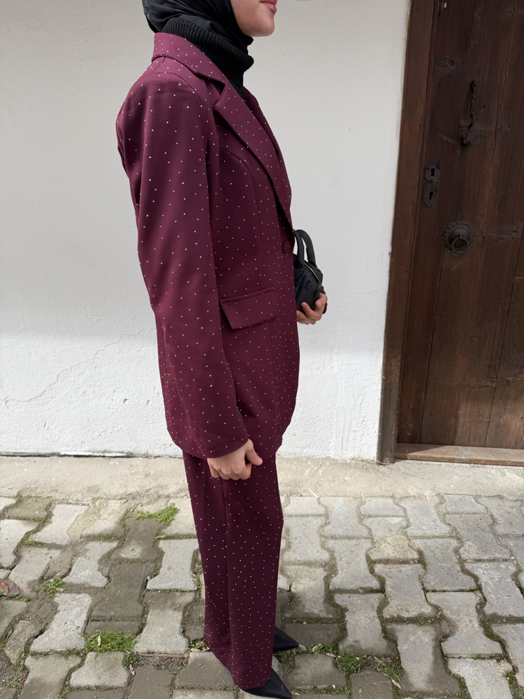 Parıltılı Bordo Takım