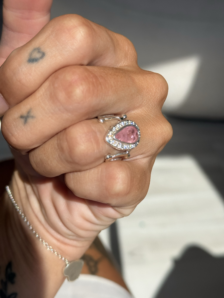 Lab made pink tourmaline sarmal yüzük