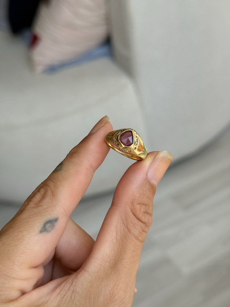 Rose cut pembe turmalin yüzük