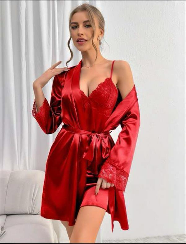 kırmızı sabahlık set