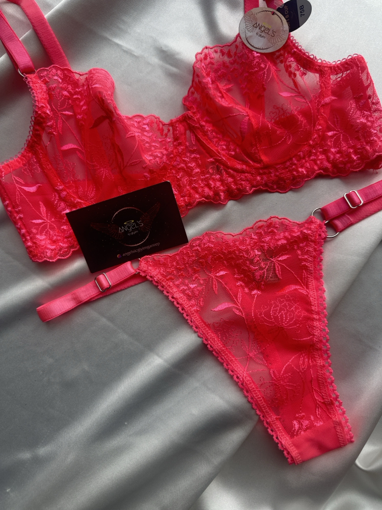 Neon pembe bralet takım