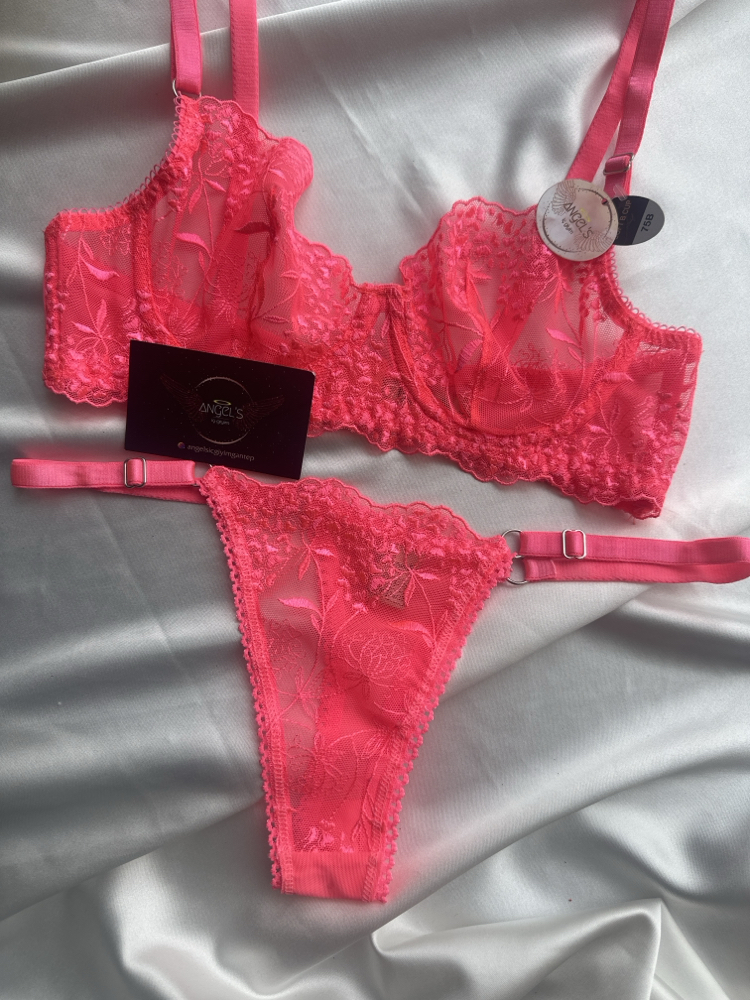 Neon pembe bralet takım