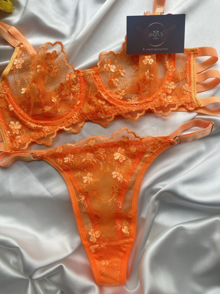 Neon turuncu bralet takım