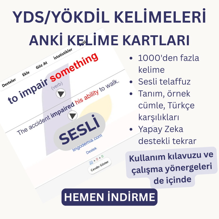 YDS / YÖKDİL'de sık çıkan 1000 İngilizce Kelime (SESLİ) - Yapay Zeka Destekli Öğrenme