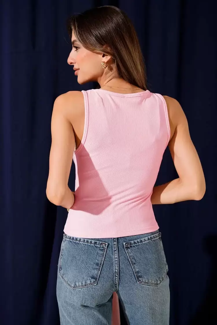 Fitilli Bisiklet Yaka İkili Bluz Pembe T4341