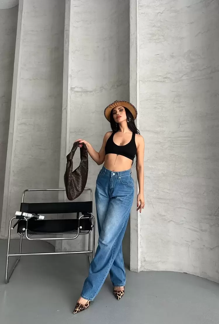 Baggy süper taş bıyık yıkama mavi jeans pantolon d2007