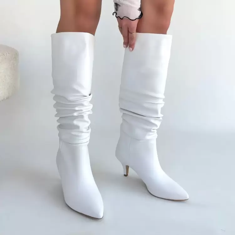 Zelya Beyaz Cilt Topuklu Çizme