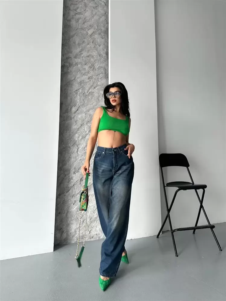 Baggy süper taş bıyık yıkama kahve tint jeans pantolon d2007