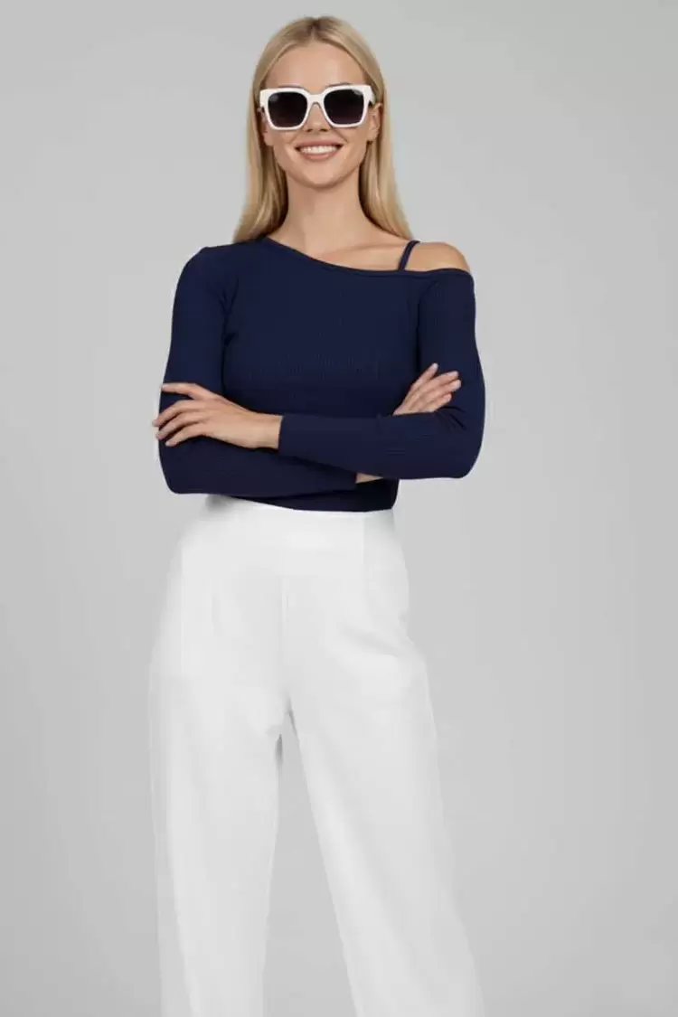 Tek Omuz İpli Bluz Lacivert T4328
