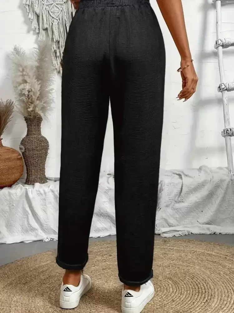 Kadın Yüksek Bel Lastikli Belde Bağcık Detaylı Aerobin Pantolon
