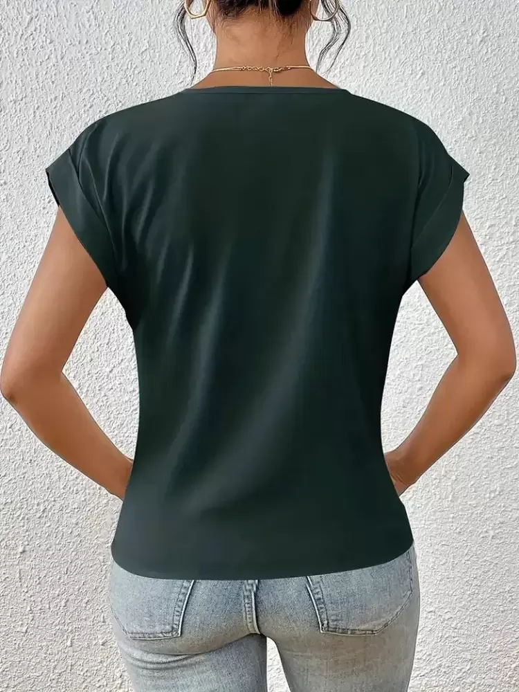 Kadın Kısa Kollu V Yakalı önden çapraz Geçmeli Detay Viskon Bluz