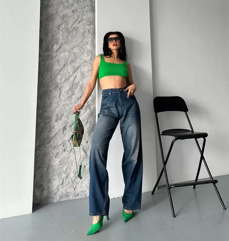 Baggy süper taş bıyık yıkama kahve tint jeans pantolon d2007