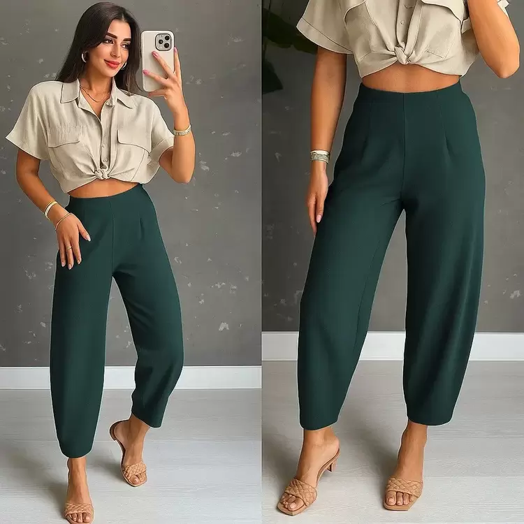 Kadın Yüksek Bel Krep Pantolon