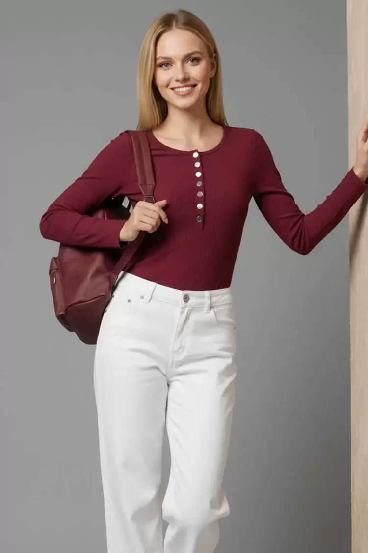 Çıtçıt Detaylı Bluz Bordo T4343