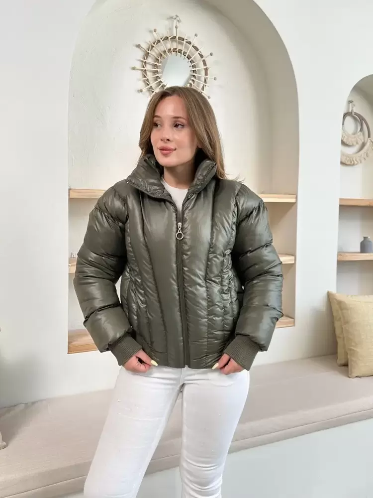 Puffer kısa mont haki st25534