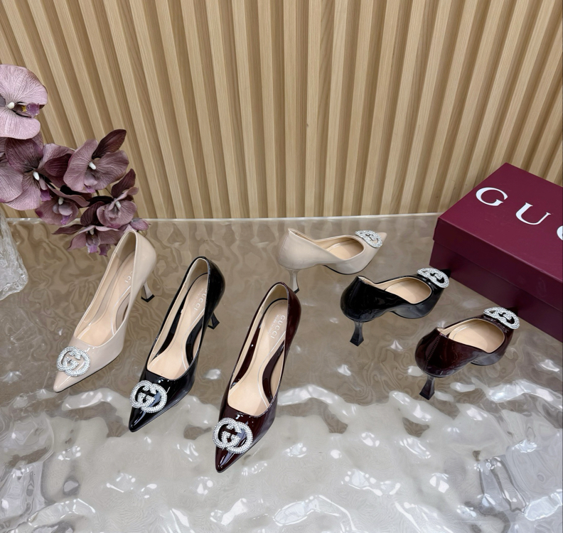 Premium Gucci Kristal GG Amblemli Topuklu Ayakkabı