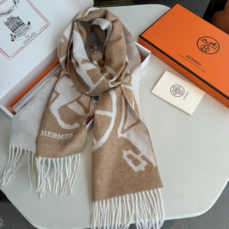 Hermes Unisex Pure Wool Scarf Signature Heritage Atkı Collection