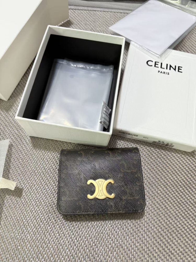 Celine Triomphe Kanvas Üç Katlı Mini Cüzdan