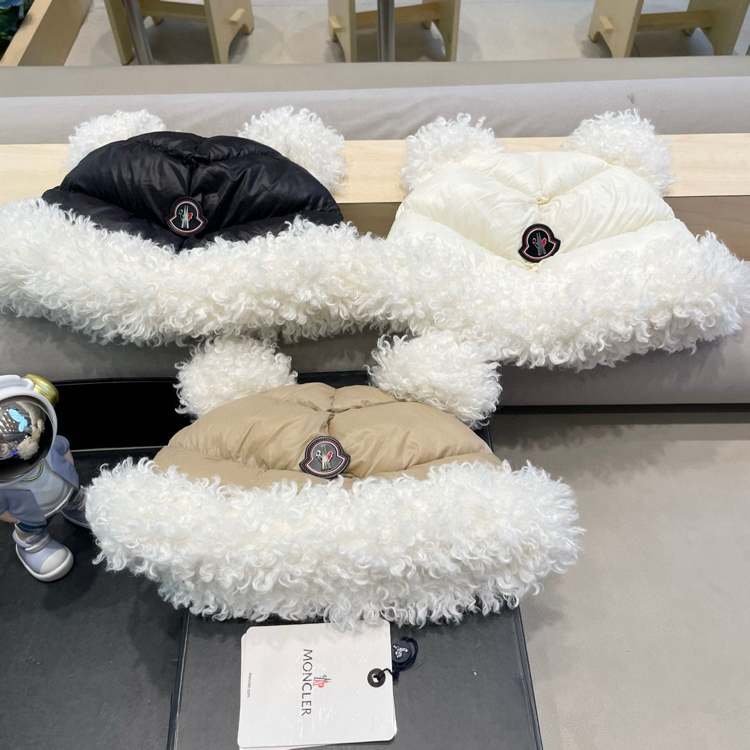 Premium moncler ayı kulaklı şişme şapka  kürk detaylı kışlık bere 