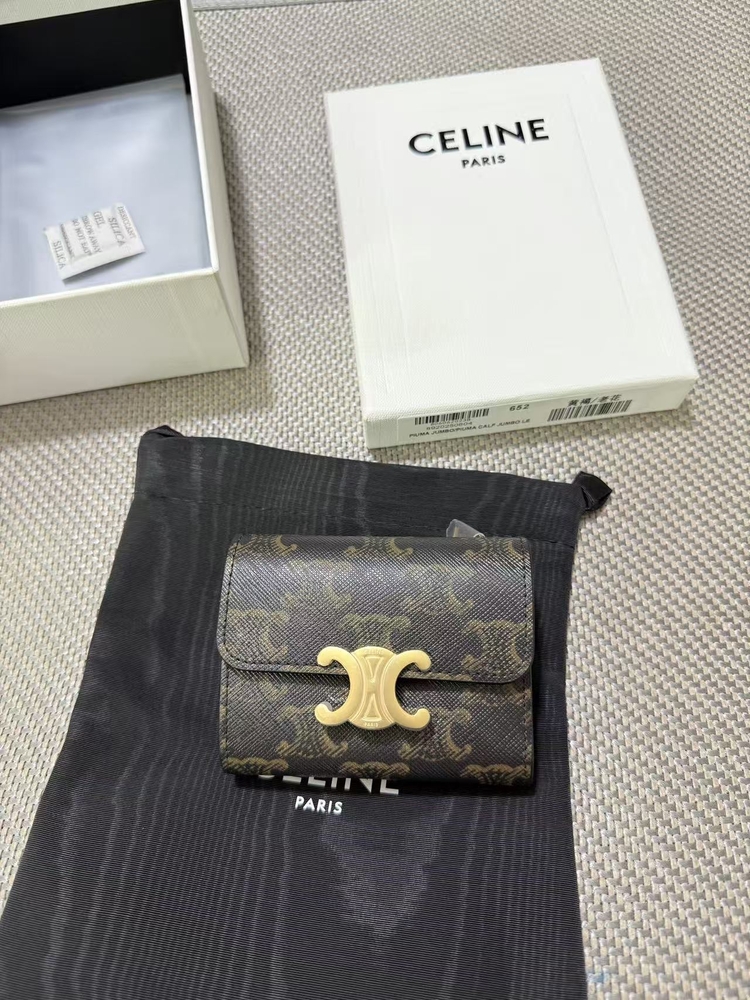 Celine Triomphe Kanvas Üç Katlı Mini Cüzdan (Wallet)