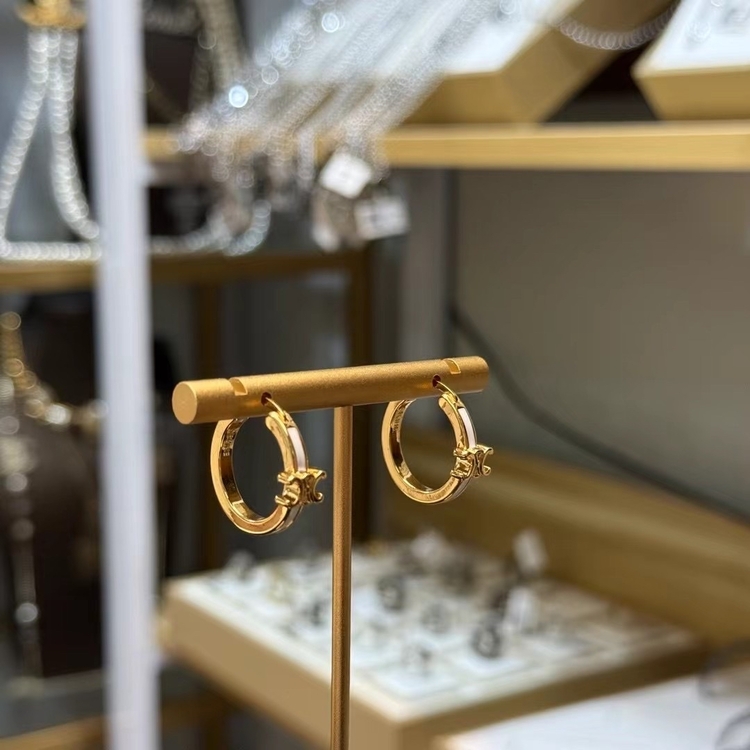 Celine Triomphe Mineli Halkalı Küpe