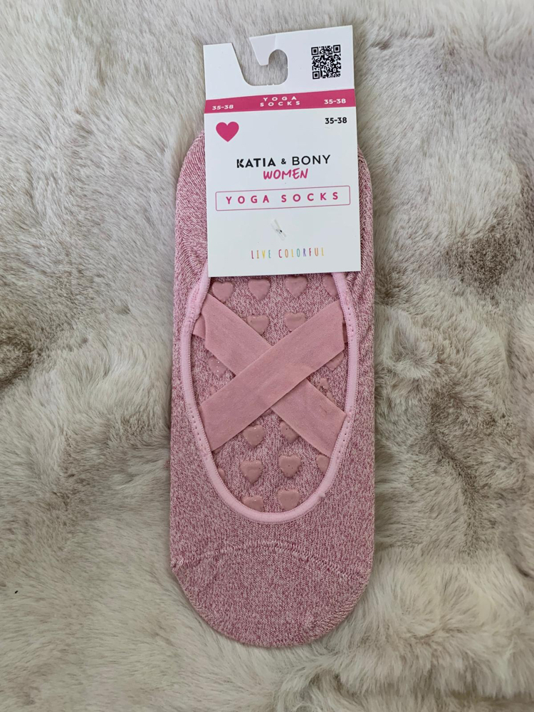 Pembe Simli Kaydırmaz Tabanlı Yoga/Plates Çorabı