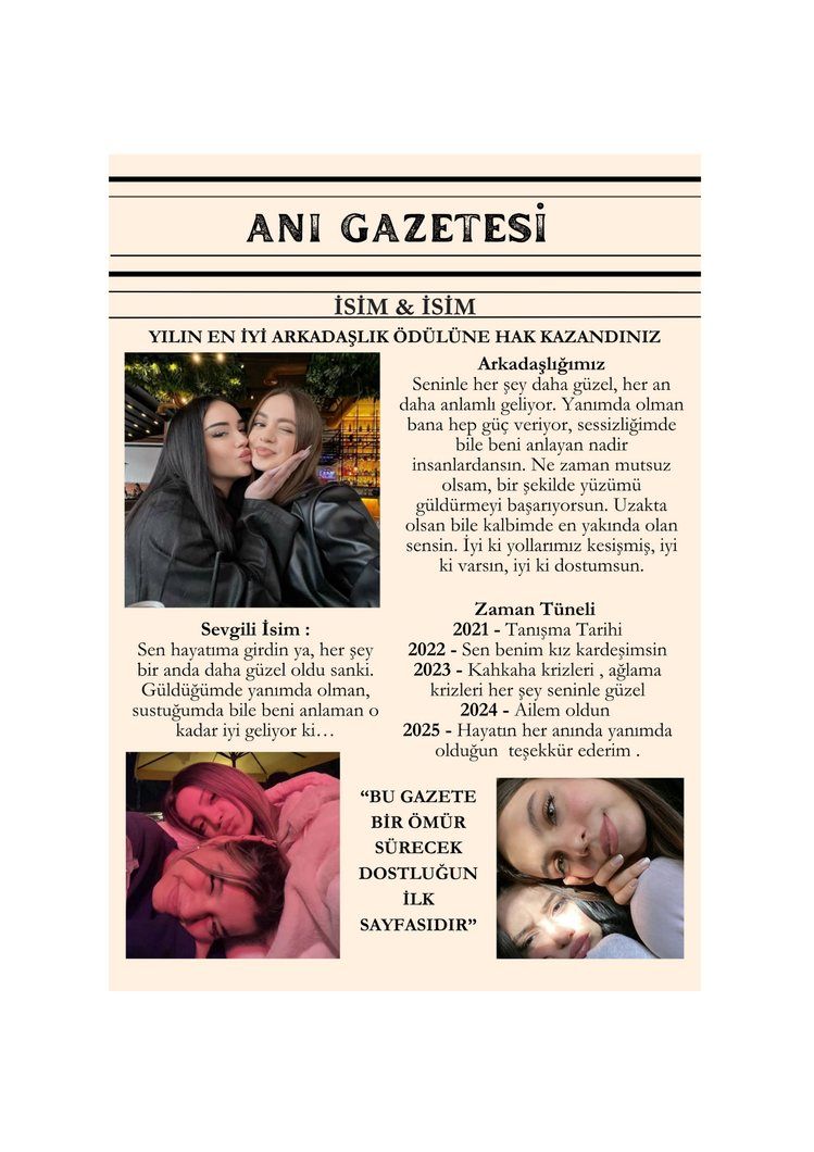 Zaman Tünelli Anı Gazetesi ( ÇERÇEVESİZ)