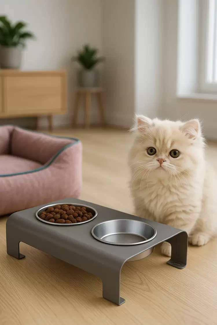 Modern Kedi Ve Küçük Orta Irk Köpek Mama Su Kabı Ikili Çelik Kase Evcil Hayvan Mama Standı