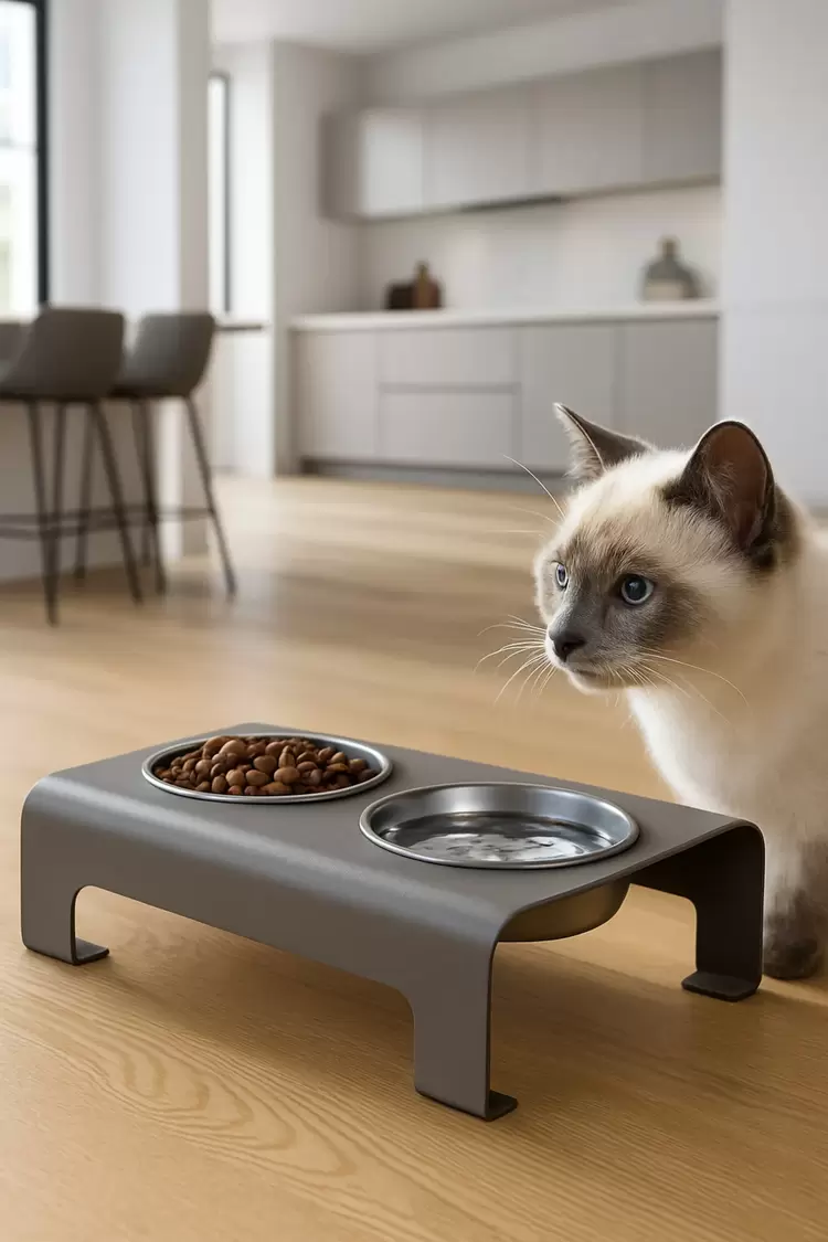 Modern Kedi Ve Küçük Orta Irk Köpek Mama Su Kabı Ikili Çelik Kase Evcil Hayvan Mama Standı